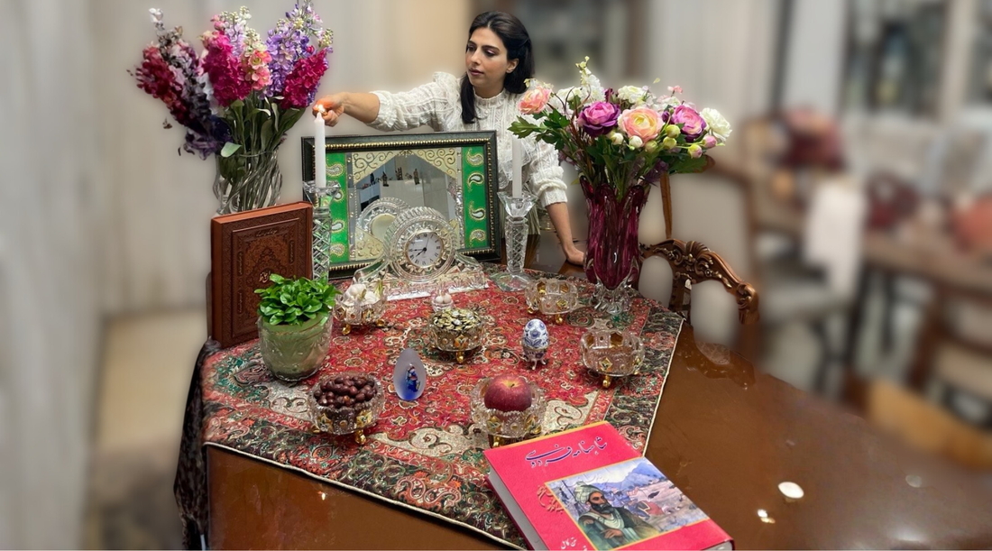 Lighting the candle at the exact moment of Nowruz.